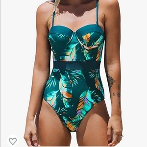 CUPSHE Women's Tropical Leafy Moulded Adjustable Straps One Piece Swimsuit